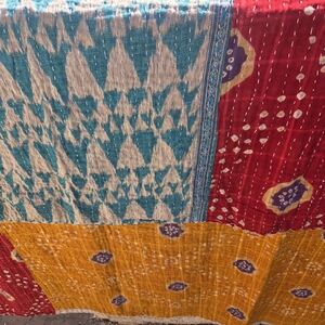 Colorful Kantha Patterned Twin Quilt
